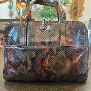 Elegant VICENZA Brown Snakeskin Satchel with Charms
